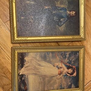 Framed Portraits, The Blue Boy & Pinkie by Sir Thomas Lawrence, Art w Gold Frame